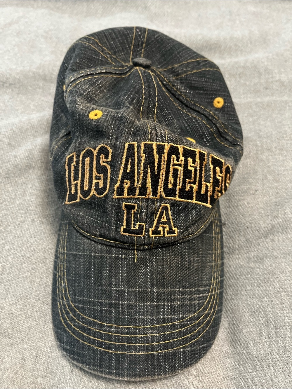 Los Angeles Apparel Black Denim Cap with Yellow Embroidery